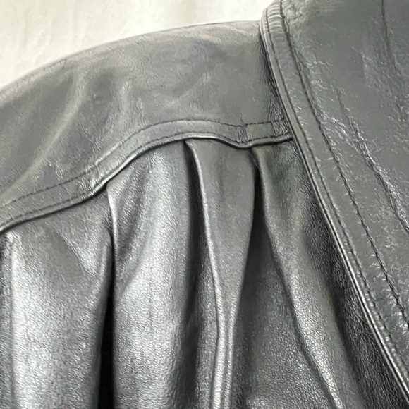 Vintage 90s Jacqueline Ferrar Black Leather Trench Coat - Size M - Picture 3 of 10